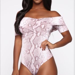 Off the shoulder snake skin bodysuit
